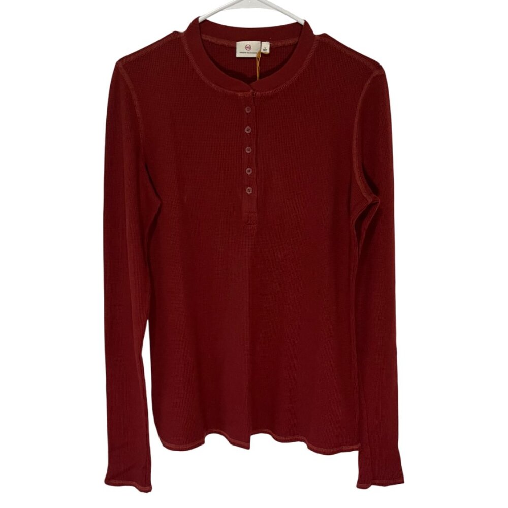 Women's AG Veda Thermal Henley, Size Large, Tannic Dark Red